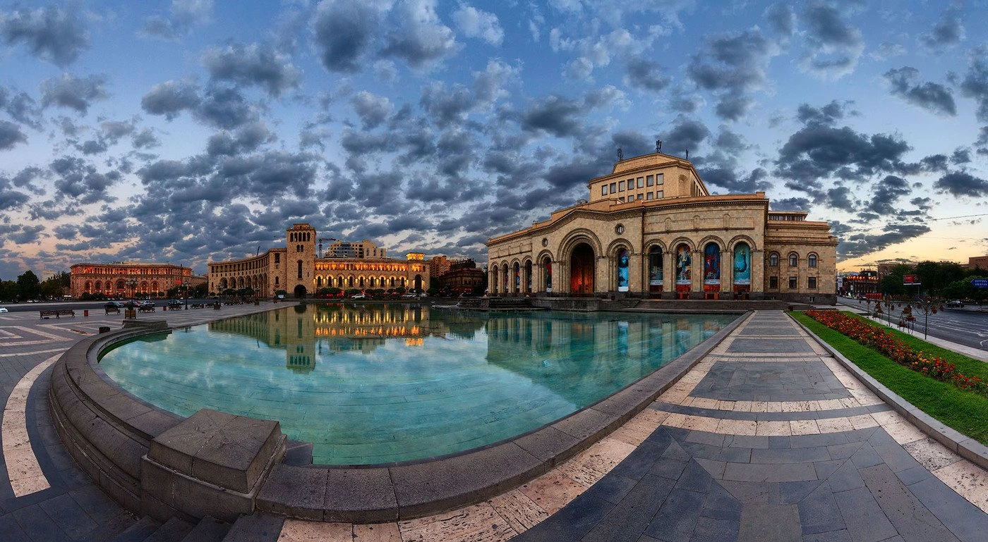 Republic Square in Yerevan at dusk